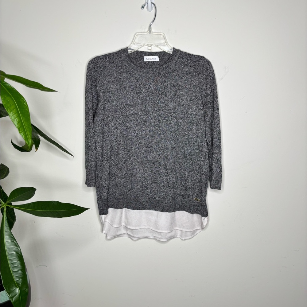 M1 Calvin Klein Charcoal Gray Soft Knit Sweater Blouse Long Sleeve Fits S / M
